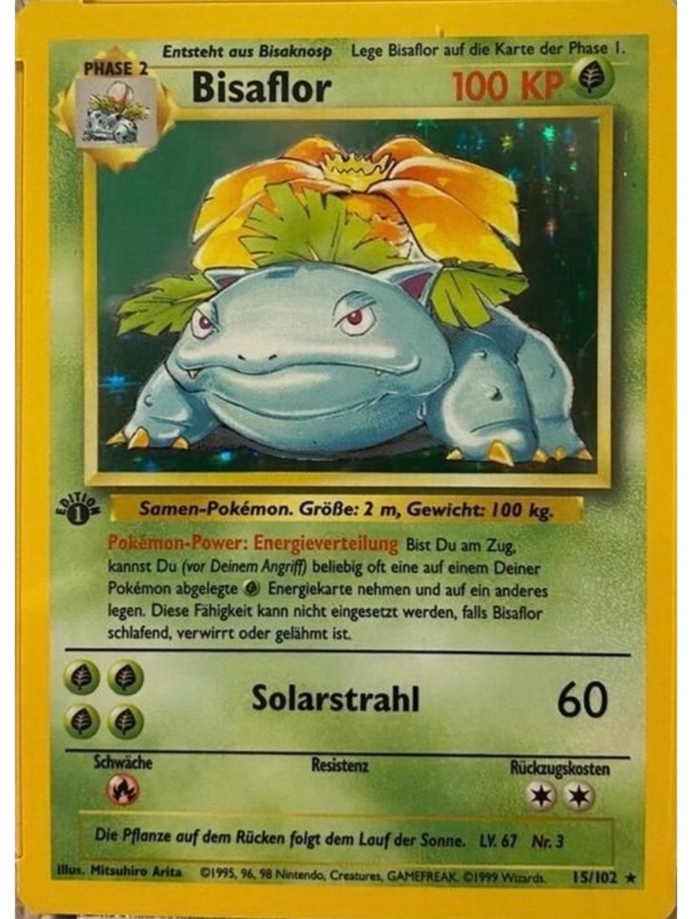 1999 Pokemon German Base Set 1st Edition Bisaflor Venusaur 15/102 Holo Rare
